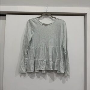 LOFT Mint and White Striped Long-Sleeve Peplum Tee